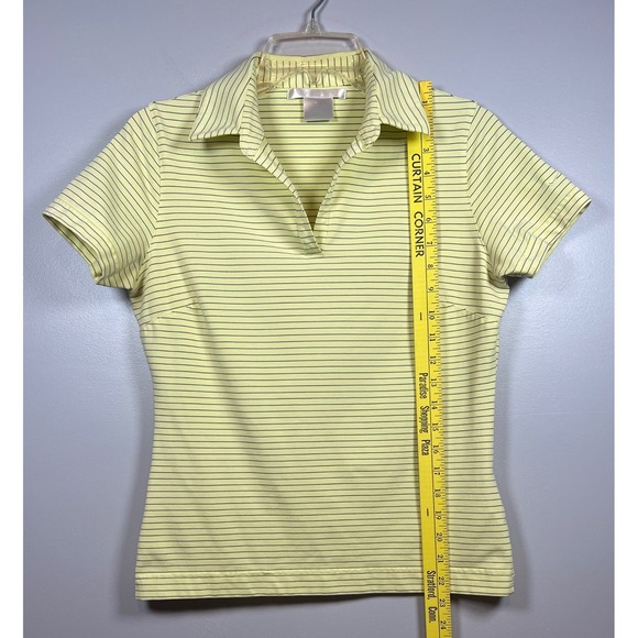 NIKE Women's Golf Polo, Nike Fit Dry, Yellow with Blue Stripes, Size Small - Picture 4 of 7